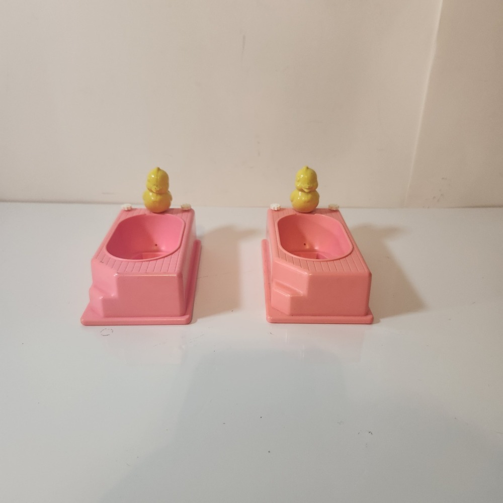 Vintage 1995 Mattel Pink Dollhouse Bathtubs with Yellow Duck Set of 2